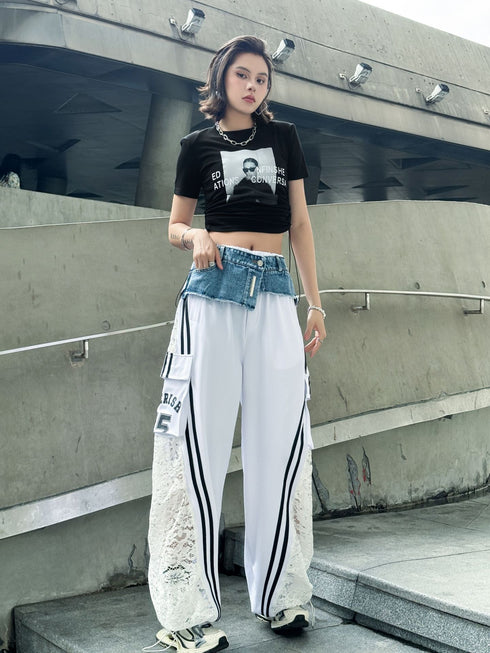 Hybrid Denim Lace Track Pants